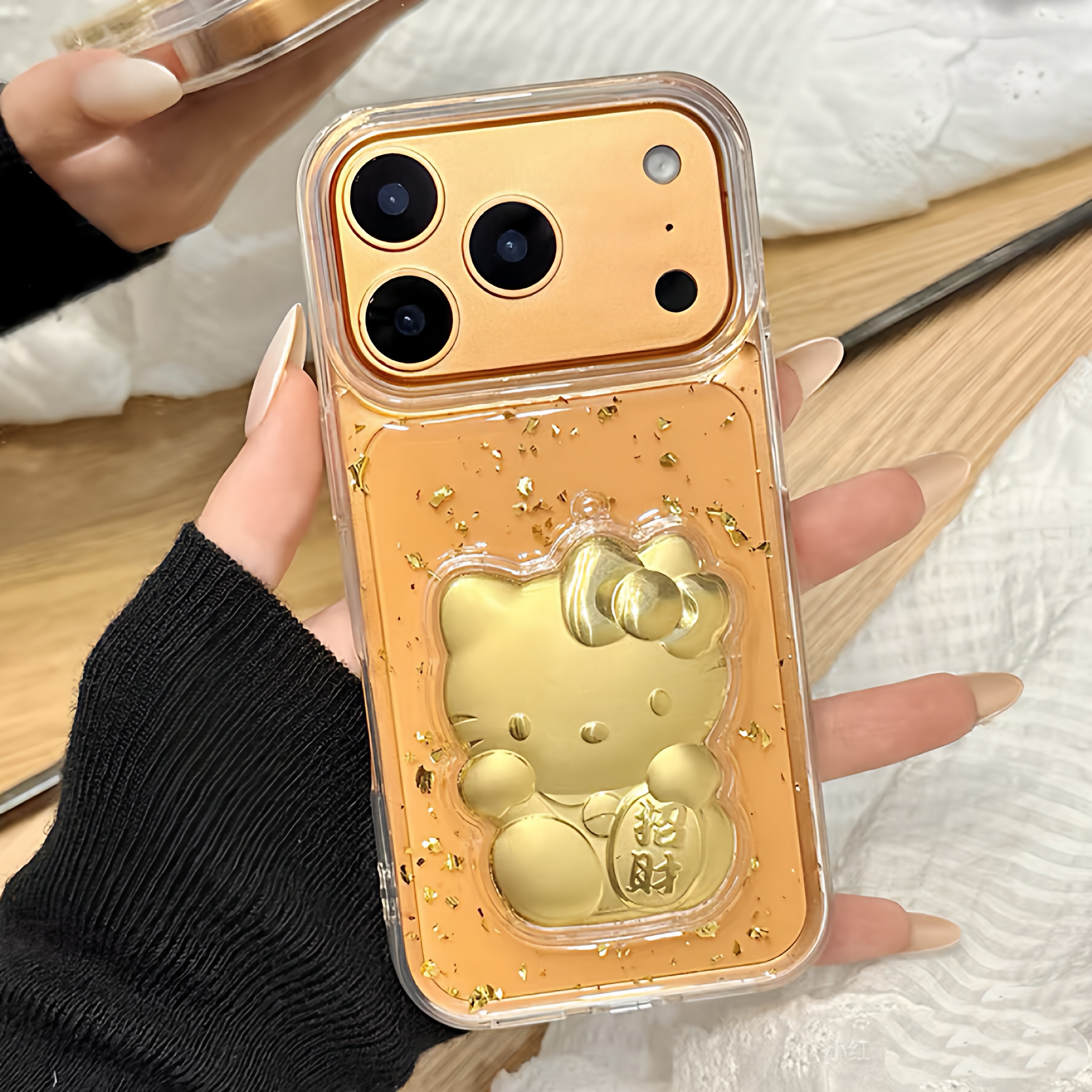 金箔招财kitty猫手机壳适用于苹果17promax 16滴胶iPhone 15立体库洛米14 13 12 保护套Xsmax新款se3 7 8plus