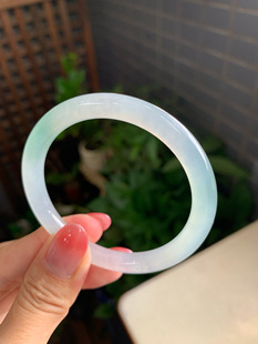 带证书 缅甸A货翡翠手镯50圈口冰种晴绿圆条手镯种老肉细女款