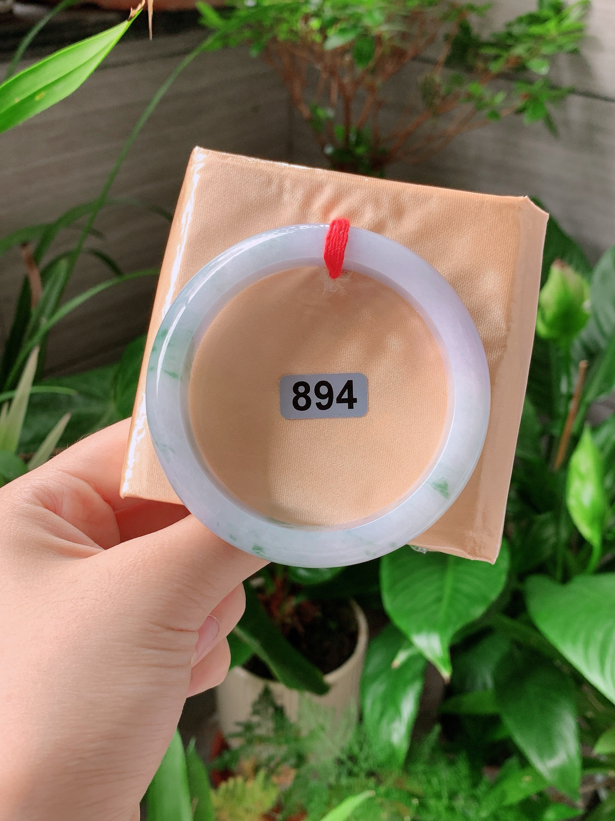 A货手镯58圈口冰糯种飘绿花正圈手镯种老肉细女款带证书