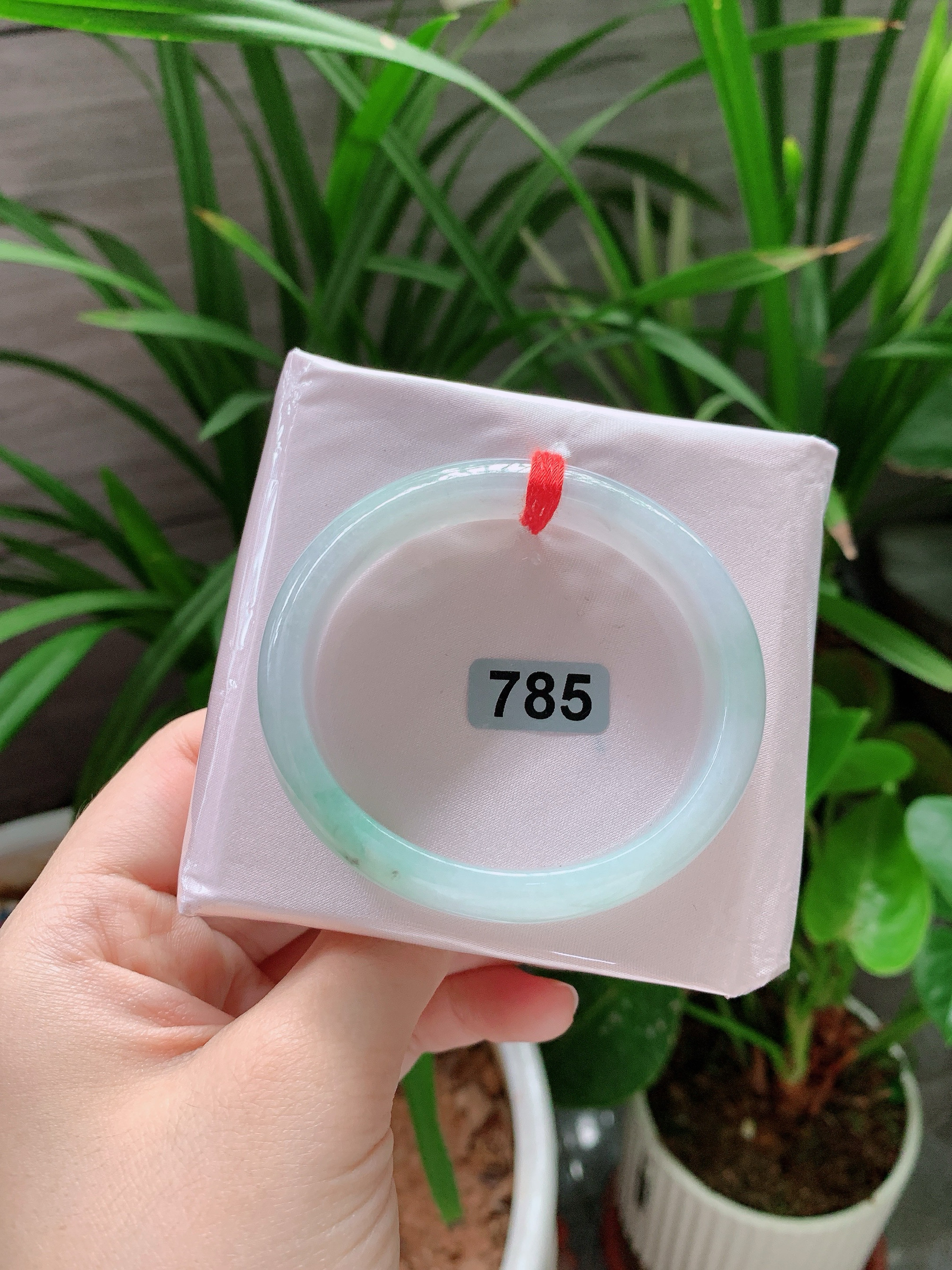 A货手镯55圈口冰糯种飘绿花贵妃手镯种老肉细女款带证书