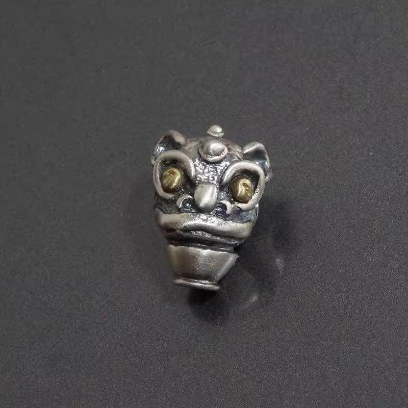 藏式醒狮佛头三通文玩手串配件