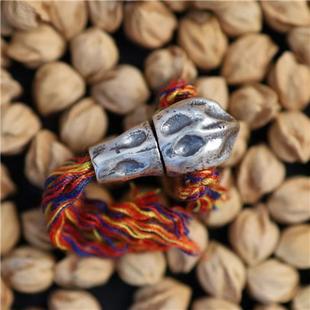 s925纯银文玩菩提子仿生三通鬼脸佛头柏香籽念珠配饰吊饰隔珠银饰