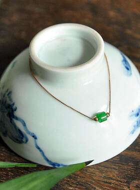 和田玉碧玉手链配饰手串手镯镀金色嵌和田玉简约手饰高贵气质女款