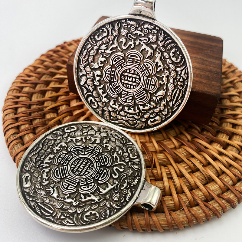 藏式手工头模精工吐宝鼠紫铜九宫八卦牌吊坠本命年腰牌挂饰品男款