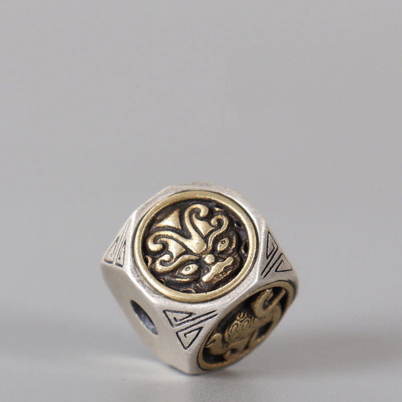 四方神兽珠子925纯银四大神兽守护神隔珠文玩diy配珠佛珠手串隔珠