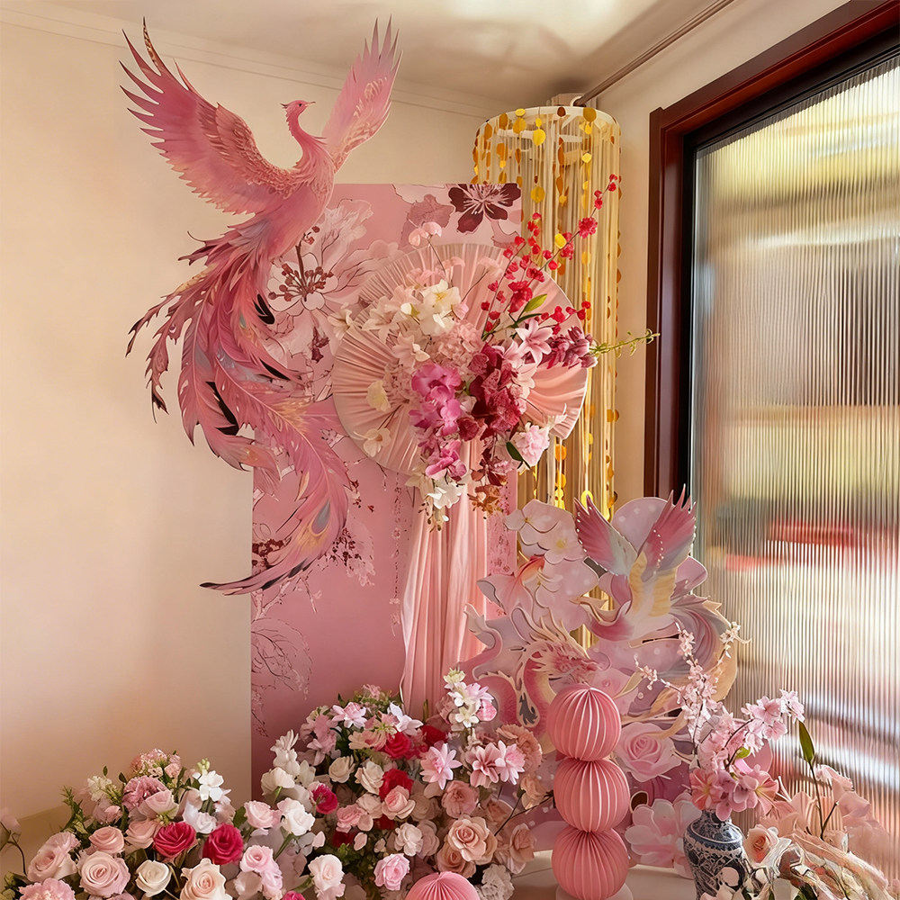 粉色婚房布置粉凤凰装饰布置背景仿真花装饰浪漫婚庆道具套装kt板,节庆用品/礼品,装扮布置套餐,淘宝优惠券,粉丝福利购,淘宝优惠卷