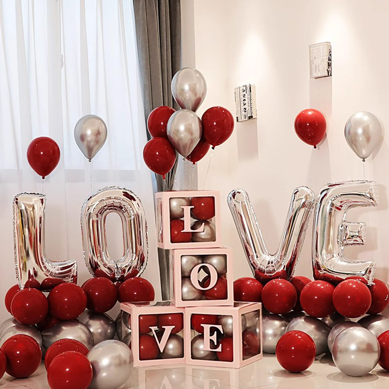 ins网红透明气球盒子婚房布置套装结婚求婚love字母铝膜气球装饰