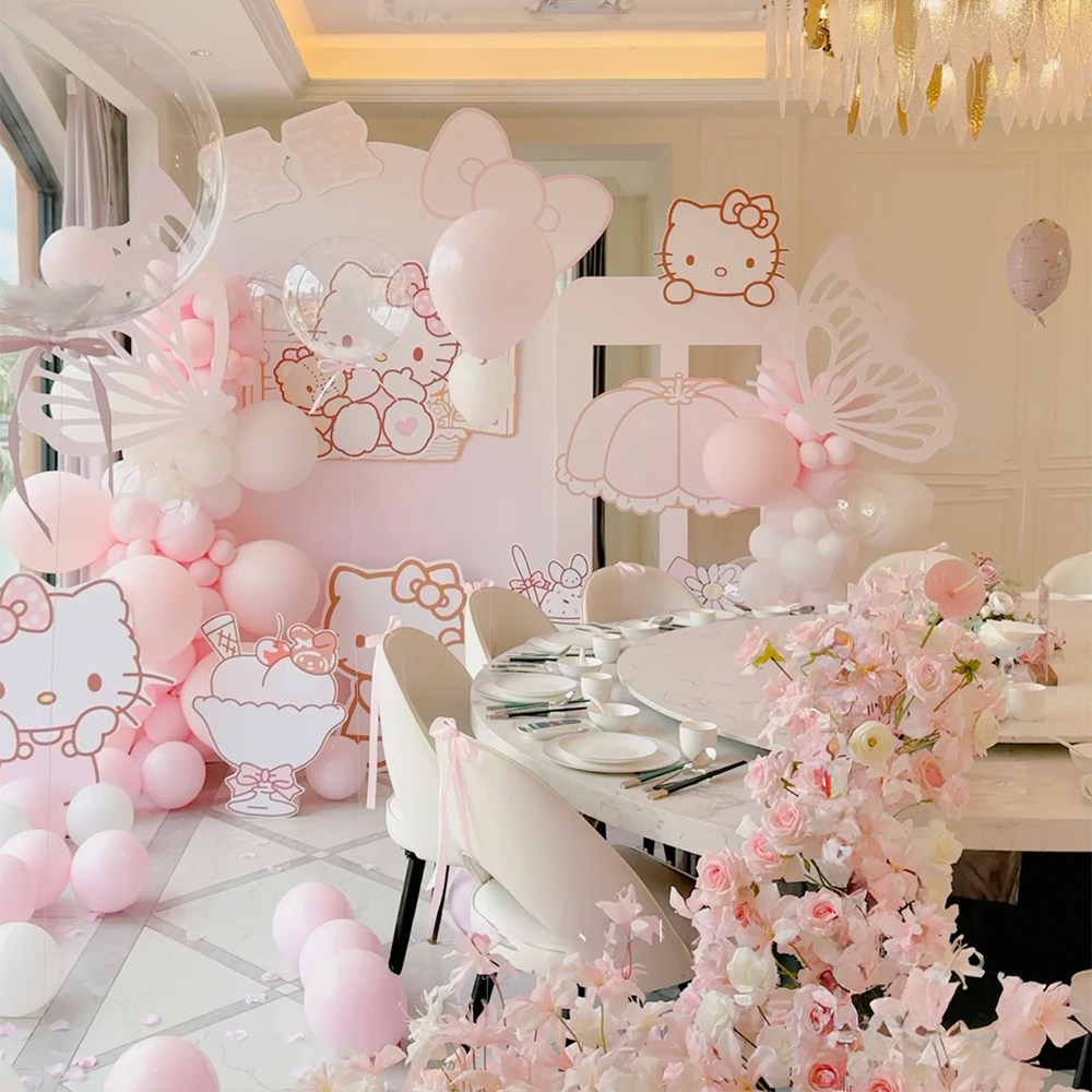 HelloKitty生日派对气球套装粉色卡通主题装饰成人礼生日惊喜布置