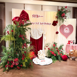 韩系周岁生日布置背景墙少女奶油风布幔仪式感男女孩拍照道具ins