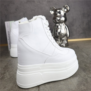 16公分超高跟内增高女鞋2025新款高帮厚底松糕鞋小白鞋女休闲白鞋