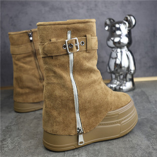 15CM内增高小个子加绒马丁靴女冬保暖厚底松糕休闲高帮鞋女短靴子