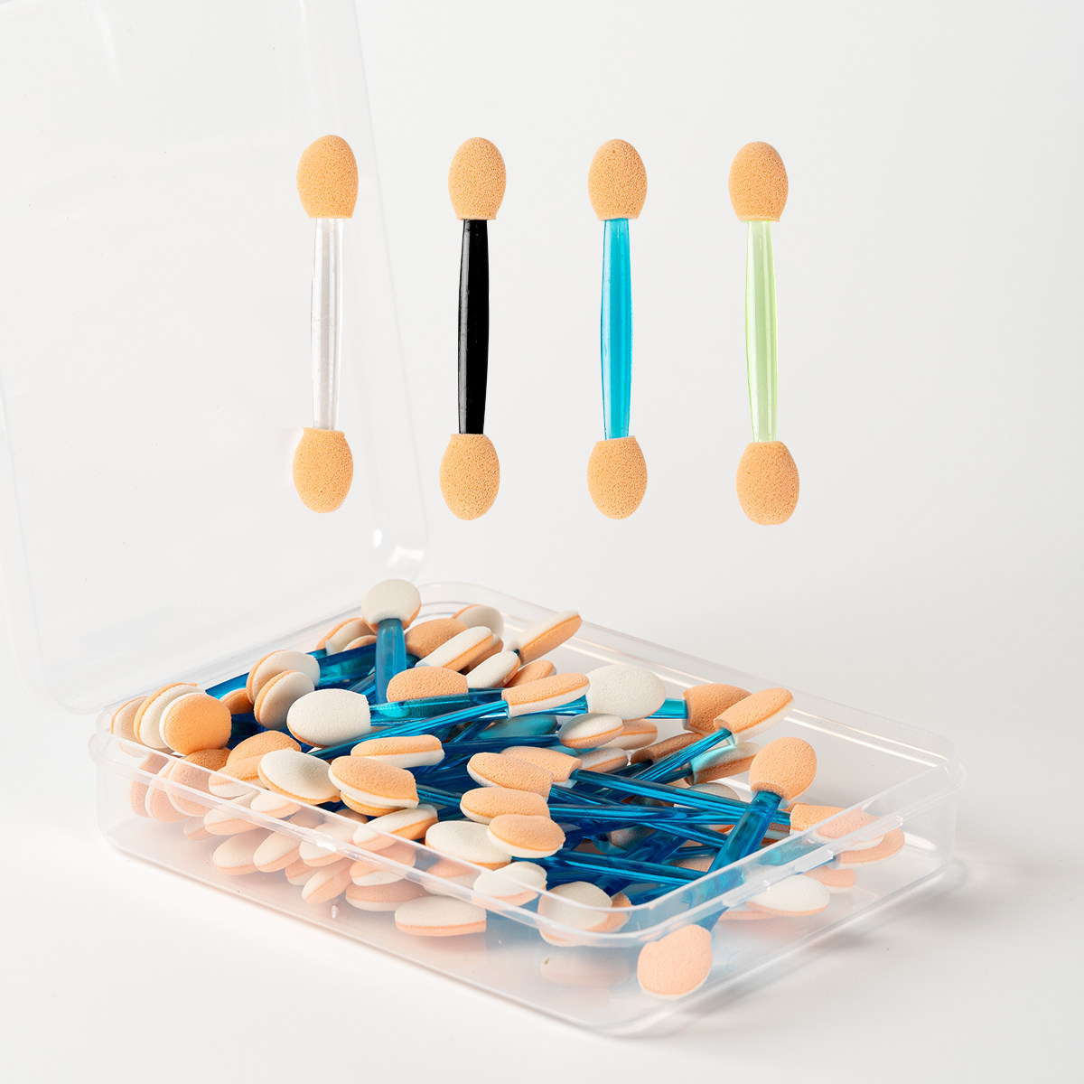 盒装50支双头海绵眼影棒一次性乳胶眼影刷美甲晕染刷棒化妆工具