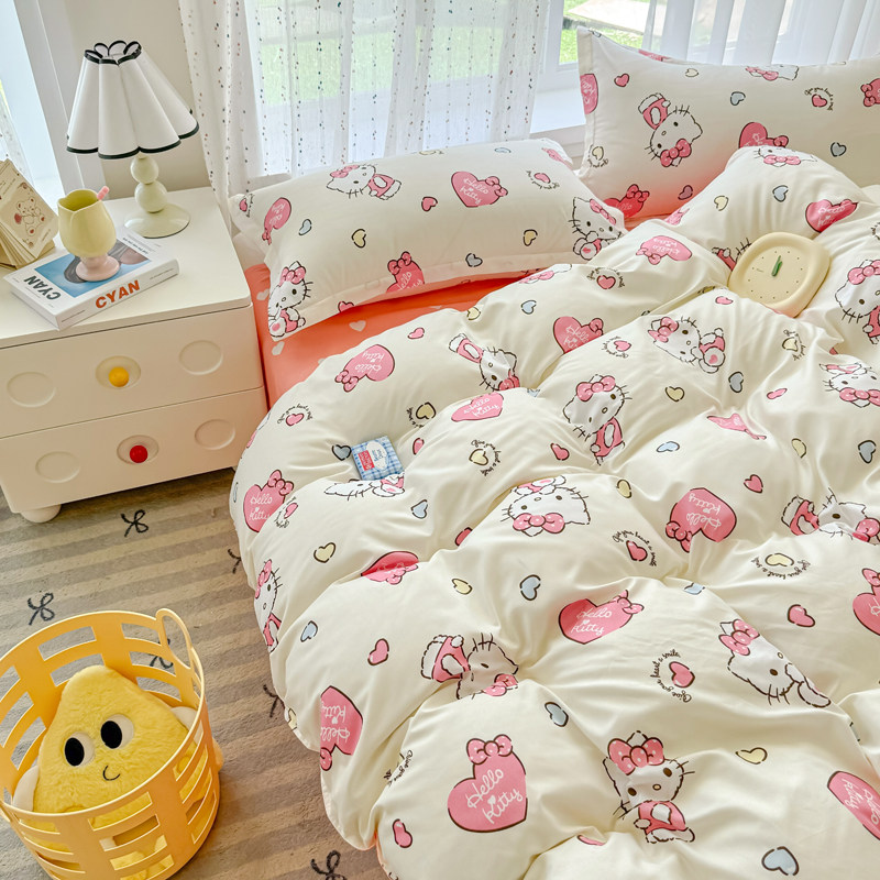 卡通超萌Hellokitty猫四件套床上用品粉色蝴蝶结学生宿舍三件套女