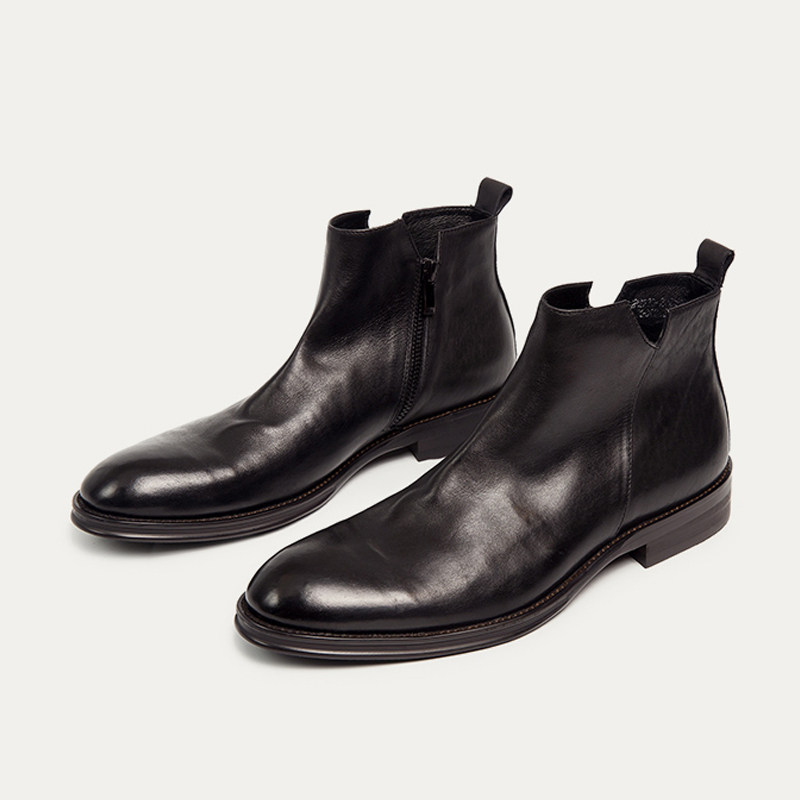 NEW CHELSEA BOOTS MENS LEATHER ANKLE BOOTS WINTER FLEECE RETRO ZIPPER BOOTS BRITISH STYLE MARTIN BOOTS MENS MID-TOP