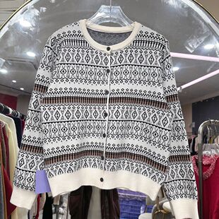 复古设计香风601220圆领气质秋季新款宽松显瘦开衫外套上衣