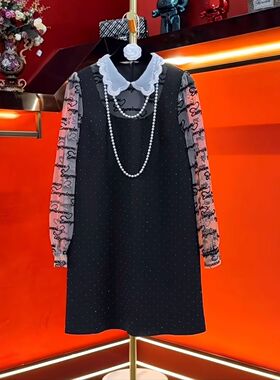 长袖拼接蕾丝连衣裙506068新款显瘦时尚洋气连衣裙中长款