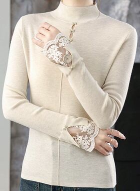 高领秋冬新款512260-4针织衫镂空设计显瘦高级打底蕾丝长袖上衣