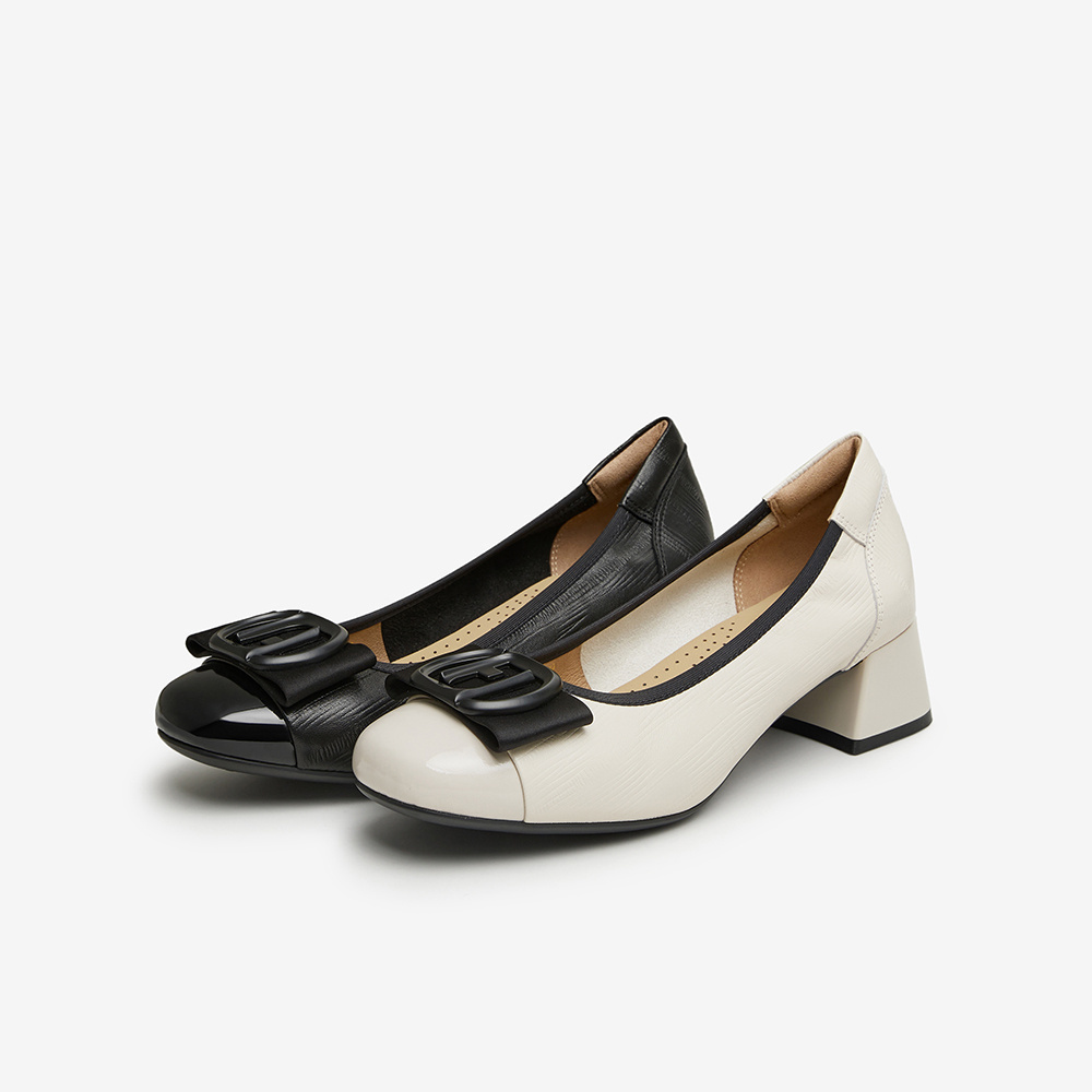 百思图2024春季商场新款舒适羊皮软面粗跟圆头女浅口单鞋TK525AQ4