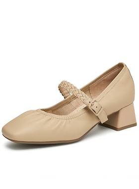 Bata玛丽珍女2024秋商场新款法式通勤百搭粗跟浅口单鞋26615CQ4