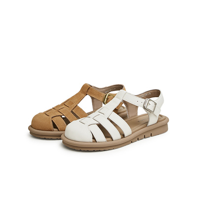 天美意复古包头罗马凉鞋猪笼鞋女平底休闲凉鞋2024夏新款KL001BL4