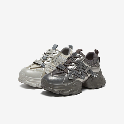 百思图2025秋季商场新款潮酷灰色老爹鞋厚底女休闲鞋B6112CM5