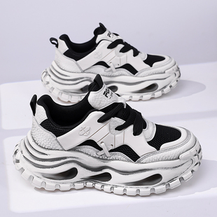 增高鞋 2026新款 复古系带厚底运动鞋 潮鞋 老爹鞋 黑色时尚 男鞋 休闲鞋