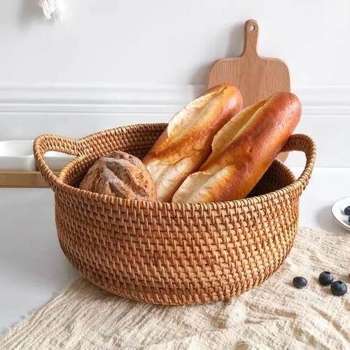 越南藤编家用水果盘面包点心收纳盒客厅餐具刀叉收纳筐零食糖果篮