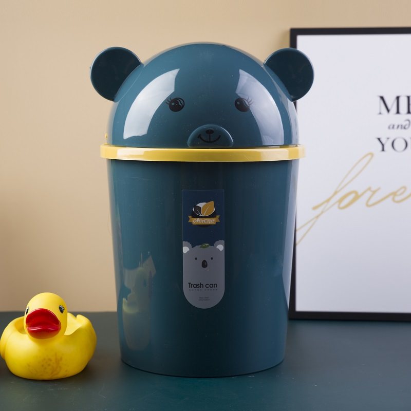 小熊翻盖垃圾桶客厅卫生间厕所带盖高颜值卡通可爱家庭用厨房纸篓