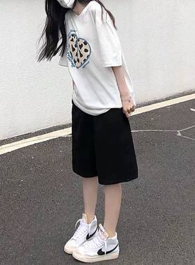 女学生韩版宽松短袖夏季套装T恤+五分休闲运动短裤子两件套ins潮