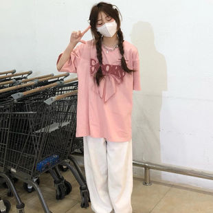 时尚套装女学生夏季BF个性宽松打底衫短袖T恤+休闲阔腿裤两件套潮
