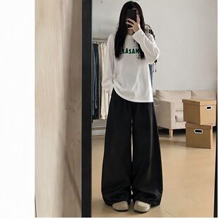 单/套装秋冬季圆领上衣女学生宽松+休闲裤网红校园风外穿两件套潮