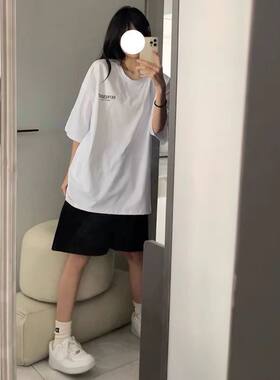 休闲套装女学生2025夏季韩版宽松短袖T恤+五分运动短裤子两件套潮