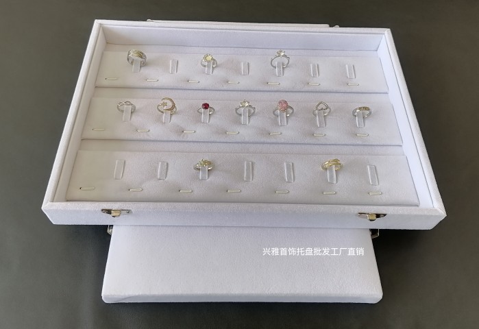 珍珠首饰项链吊坠戒指手镯耳环插牌收纳活动道具白绒布木质首饰盒