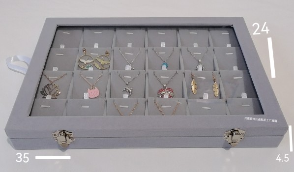 新款灰绒布戒指吊坠手链耳钉玉佩钻石玻璃箱固定覆盖托盘包装盒