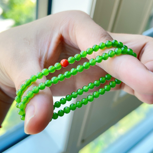 天然冰种老坑和田碧玉高色苹果绿小米圆珠子手链串钏新中式 可叠戴