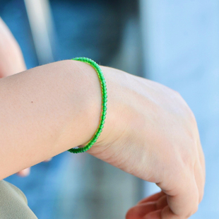 天然辣阳绿色冰种翡翠小米珠子手链串钏女款 复古可叠戴 玉石新中式