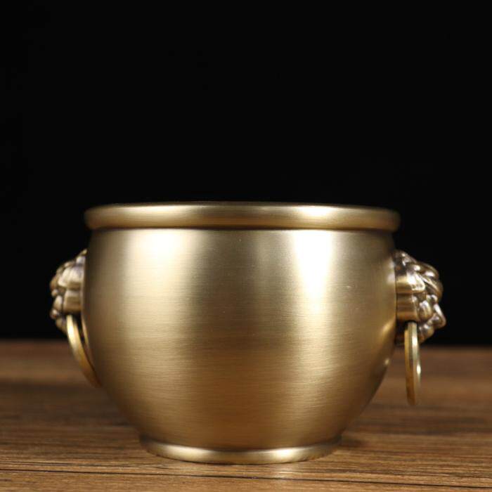 特价仿古黄铜双耳缸铜罐摆件聚财罐小缸香炉烟灰缸装饰古玩收藏