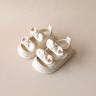 夏天学步鞋 沙滩鞋 蝴蝶结包头护脚趾防踢耐磨女宝宝凉鞋 崔丫丫韩版