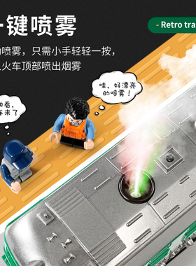 会喷雾蒸汽绿皮火车玩具男孩老式复古东风4b模型客运车厢儿童益智