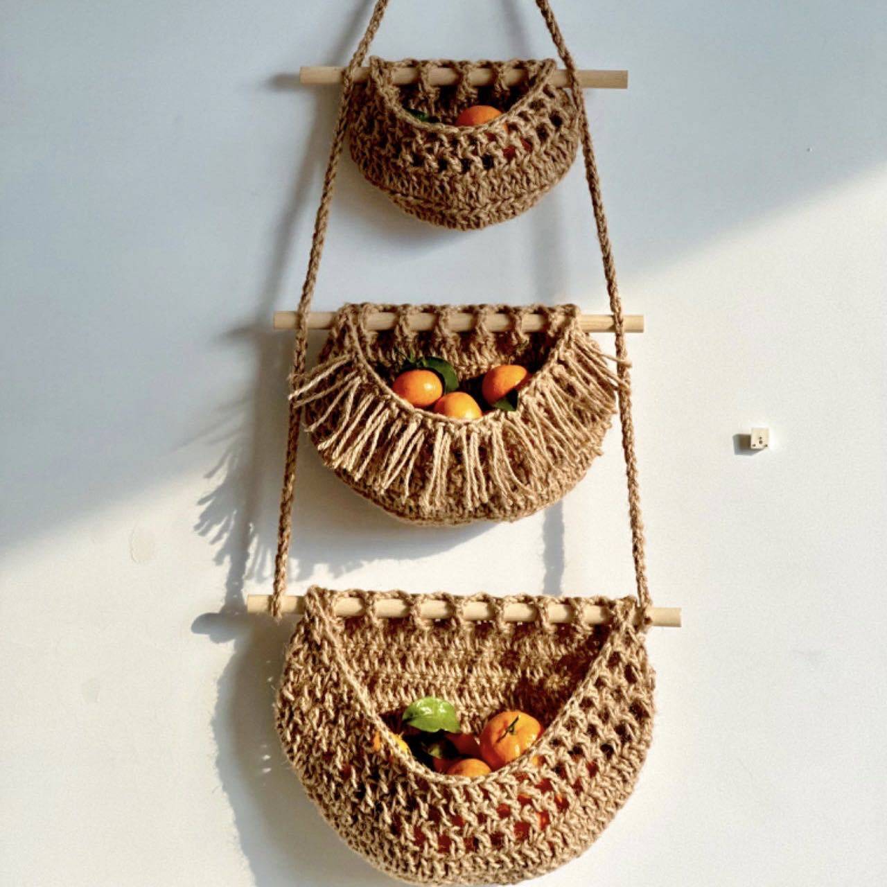 手工编织挂毯收纳网兜民宿客厅墙面水果挂篮壁饰房间花篮装饰墙壁