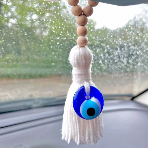 恶魔之眼Evileye木珠门把手挂件麻绳流苏汽车后视镜蓝眼睛吊饰