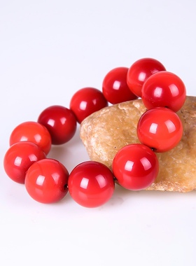 青峰玉业玉器18毫米南红玛瑙巴柿子红男士红玉手链圆珠男款玉手串