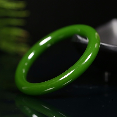 青峰玉业新疆和田菠菜绿碧玉手镯圆条细条菠菜绿细圆条时尚少女款