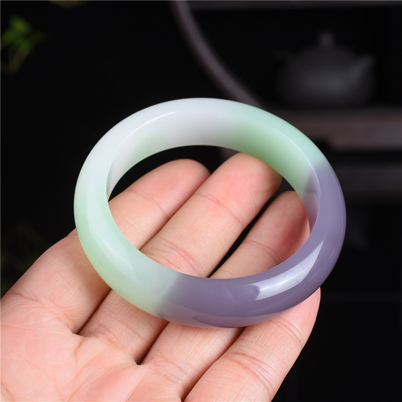 玉缘天然新疆和田玉羊脂玉手镯青海料翡翠青飘翠黑白色青花绿玉手