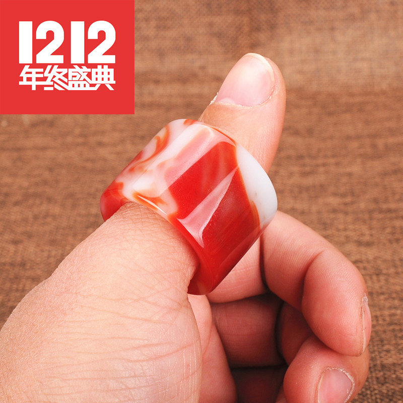青峰玉业青峰玉器新疆红白玉扳指戒指原矿和田玉红玉满绿扳指指环