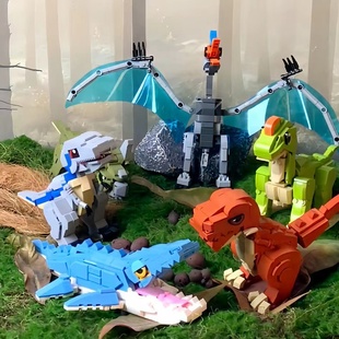 恐龙模型拼装玩具积木儿童男孩益智拼插积木卡通霸王龙迅猛龙礼物