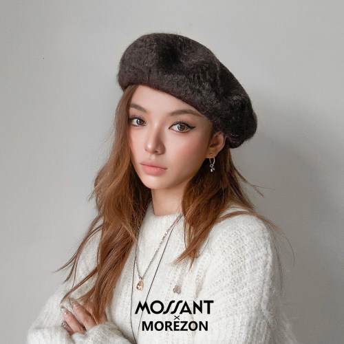 MOREZON【Mossant】26秋冬新款时尚潮人精致百搭羊毛平顶贝雷帽子