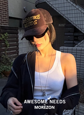 MOREZON【AWESOME NEEDS TRUCKER CAP】26春夏做旧水洗网眼棒球帽