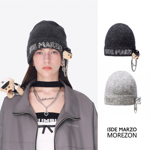 MOREZON【13DE MARZO】设计师秋冬潮人时尚个性细闪冷帽针织帽女