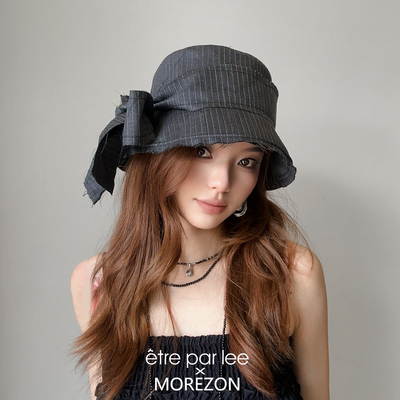 MOREZON【ETRE PAR LEE】26春夏新款做旧毛边竖条纹蝴蝶结渔夫帽